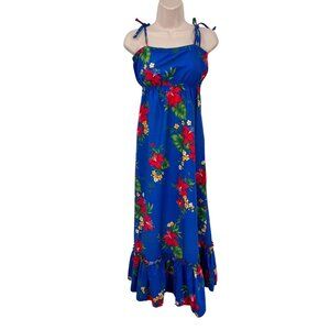 Vintage Hilo Hattie's Maxi Dress Womens Small Blue Cotton Floral Strappy‎